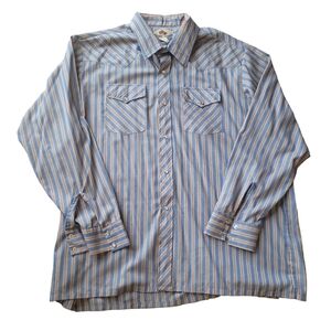 Rancher Westernwear Shirt Big Man 2X 18 18.5 Blue White Plaid Pearl Snap Vintage